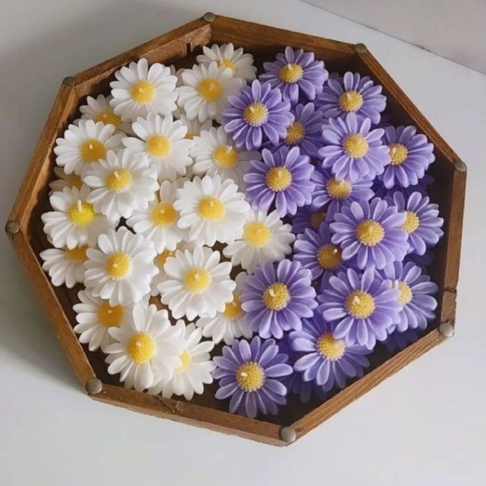 شمع بابونه بنفش و سفید